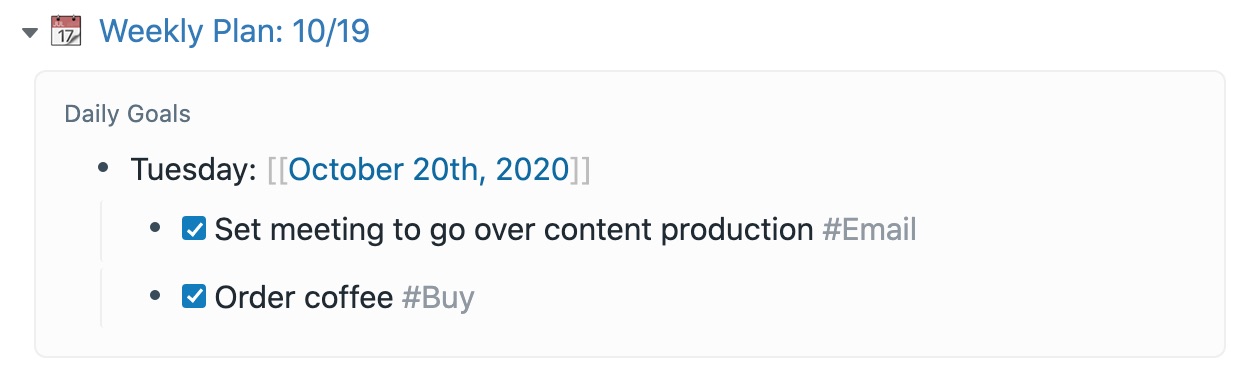 Tasks embedded in Daily Notes
