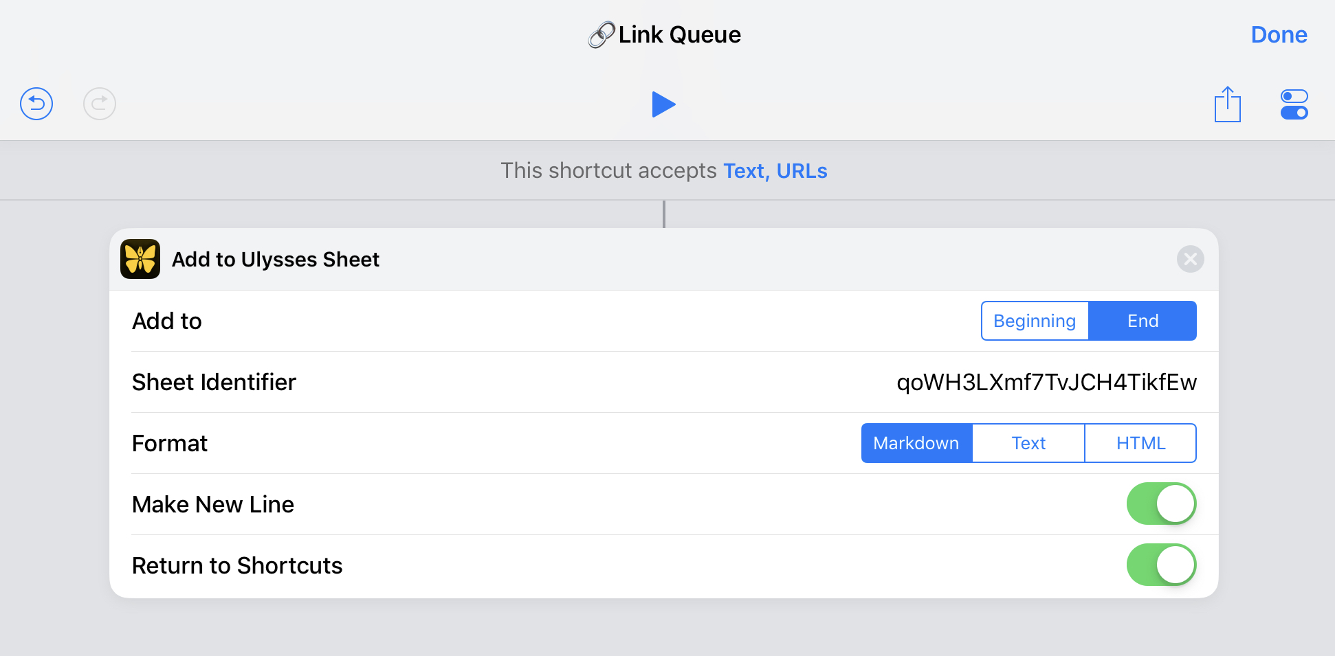 Shortcuts link queue